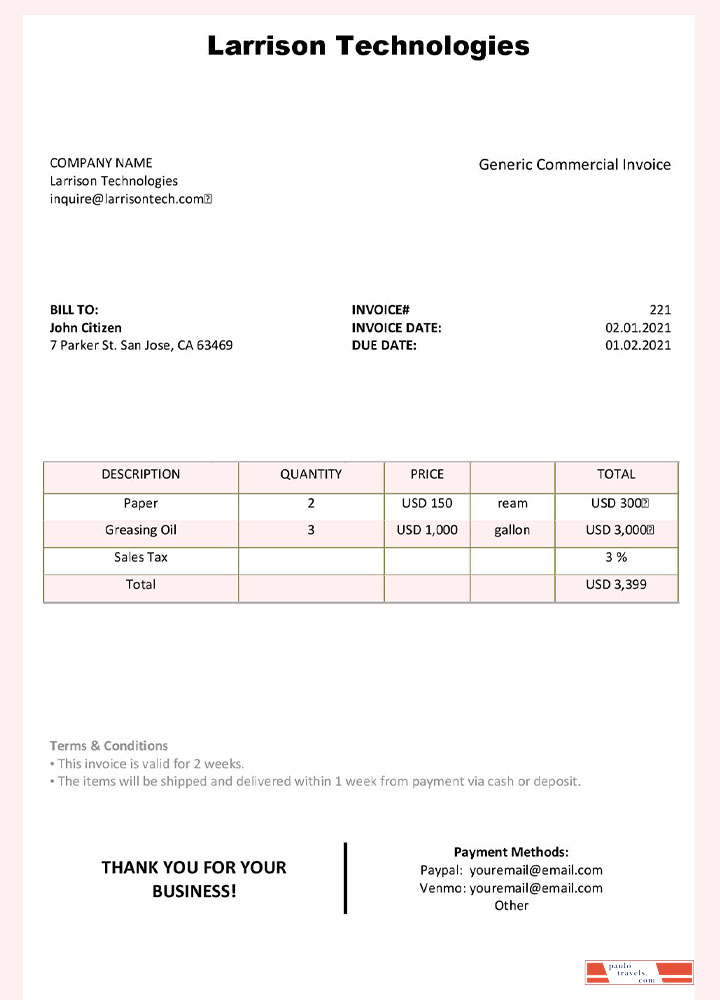USA Larrison Technologies invoice template PSD template